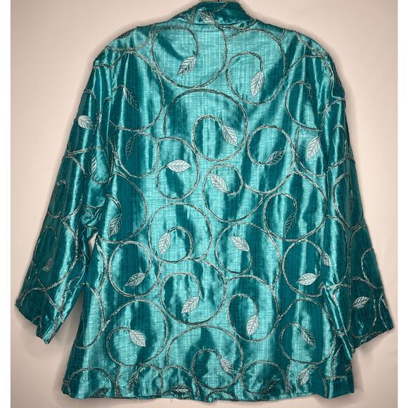 Painted Pony women's blue jacket with leaf design three button up closure L - Picture 2 of 5